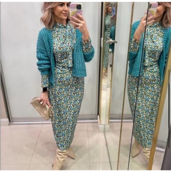 Zara Midi Floral Dress Size Large - Picture 6 of 15